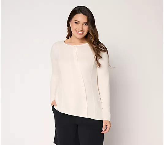 Peace Love World Asymmetric Button Front Crew Neck Tee - QVC.com | QVC