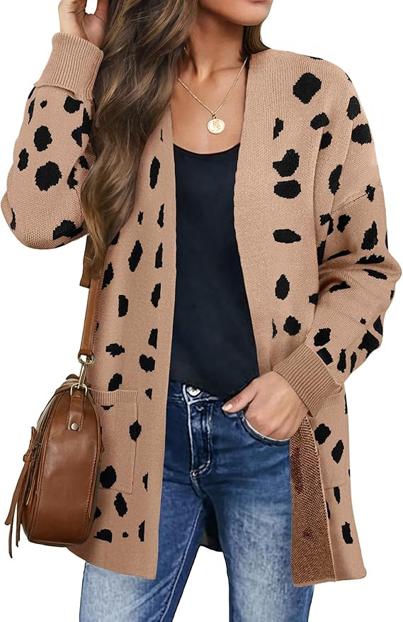 ZESICA Women's 2024 Fall Winter Long Sleeves Open Front Leopard Print Knitted Sweater Cardigan Co... | Amazon (US)
