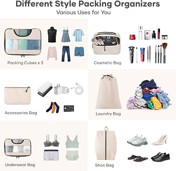 Veken 8 Set Packing Cubes for Suitcases, Luggage Organizer Bags Set for Carry on, Travel Gifts fo... | Amazon (US)