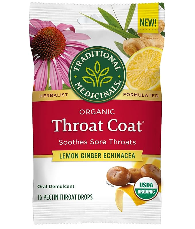 Traditional Medicinals Lozenges, Organic Throat Coat Lemon Ginger Echinacea, Sore Throat Support,... | Amazon (US)