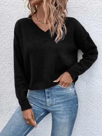 SHEIN LUNE V Neck Drop Shoulder Sweater | SHEIN | SHEIN