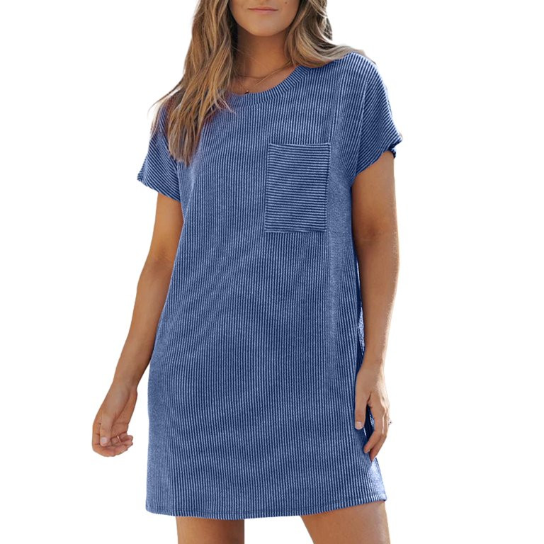 Dokotoo Women Casual Summer Crewneck Short Sleeve Ribbed Mini Tshirt Dress - Walmart.com | Walmart (US)