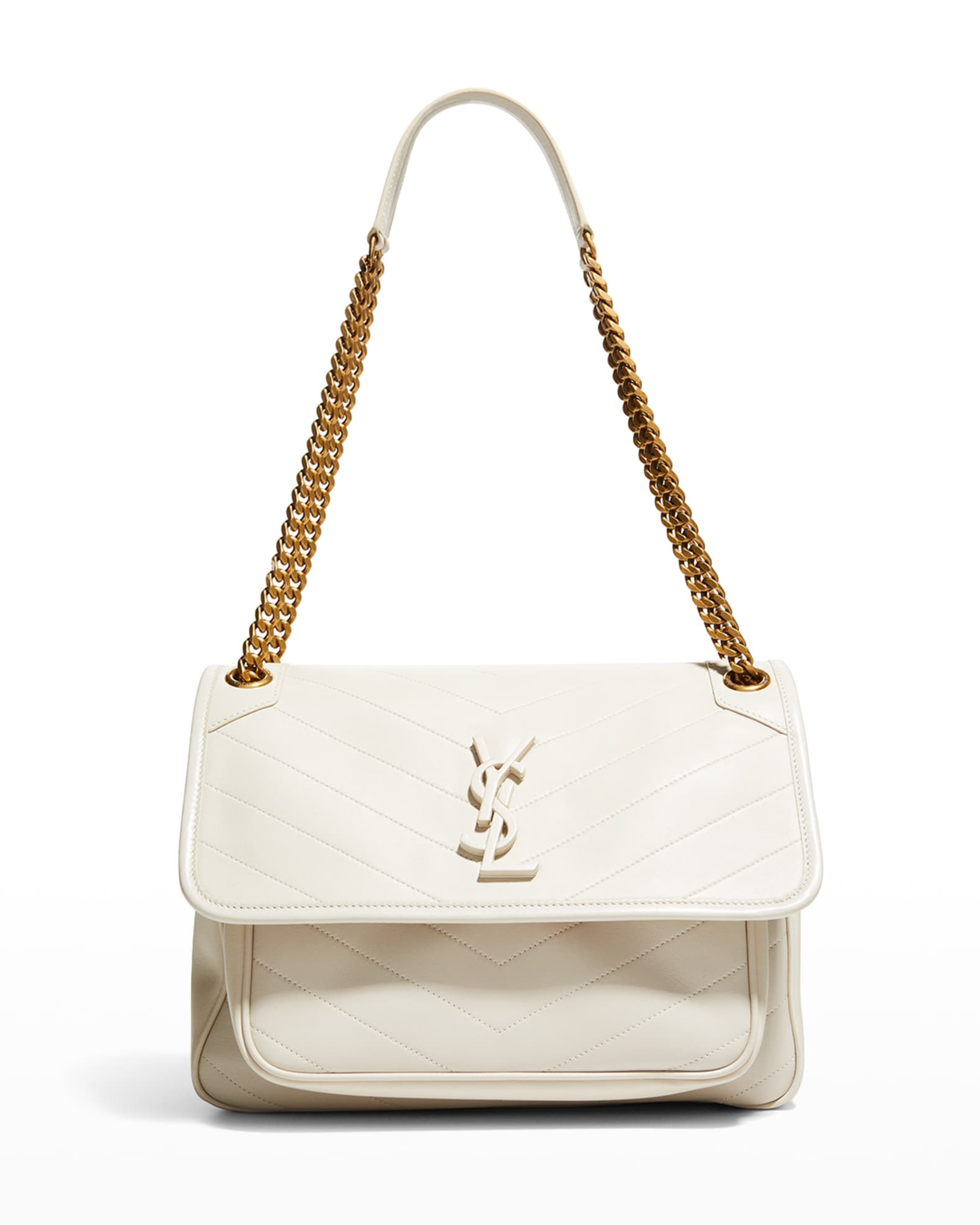 Saint Laurent Niki Medium YSL Monogram Quilted Calf Flap Shoulder Bag | Neiman Marcus
