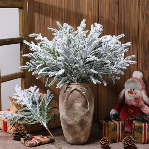 Wavwavw 12 Pcs Christmas Snowy Norfolk Pine Branches 18 Inch Snow Flocked Artificial Norfolk Pine Stems Christmas Tree Picks and Sprays Vase Filler Winter Fake Greenery Xmas Tree Pick for Home Wreath | Amazon (US)