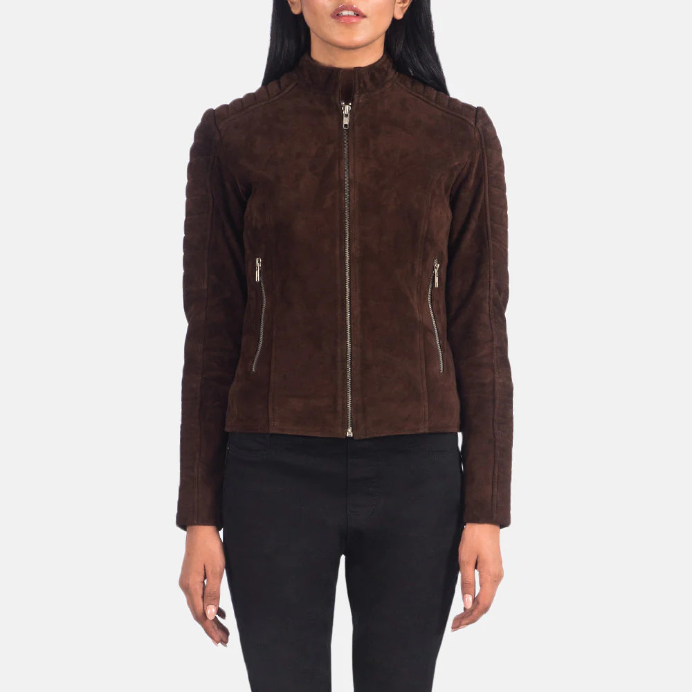 Women's Adalyn Quilted Mocha Suede Biker Jacket | The Jacket Maker