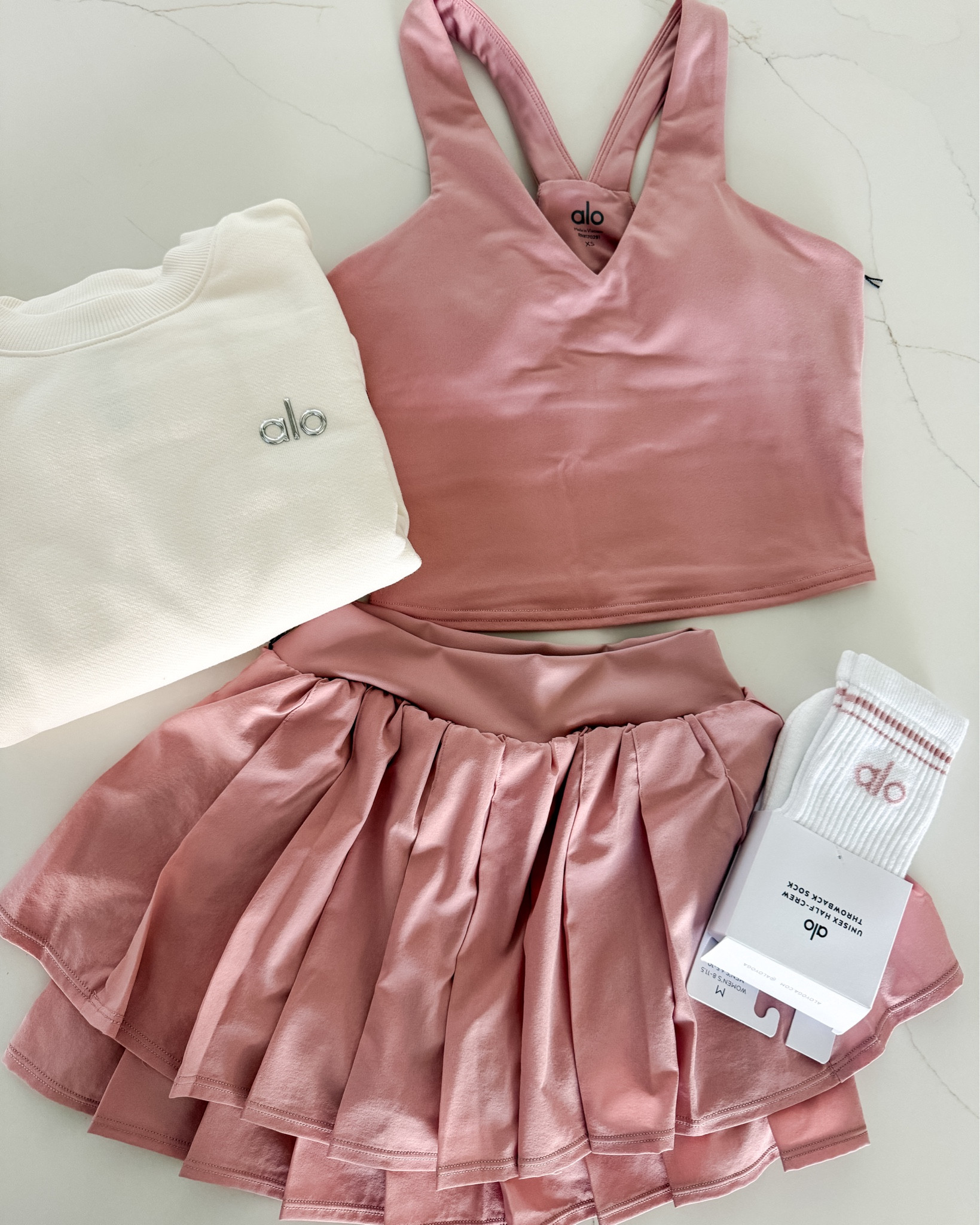 Alo Vintage Pink Sports Bra and Tennis Skirt Athletic Outfit #teengirl #aloyoga #athletictoufit 

 

#LTKfitnessgoals #LTKSeasonal #LTKActive