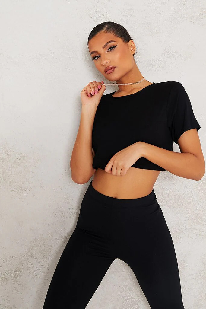 Black Basic Boxy Cropped T-Shirt | ISAWITFIRST
