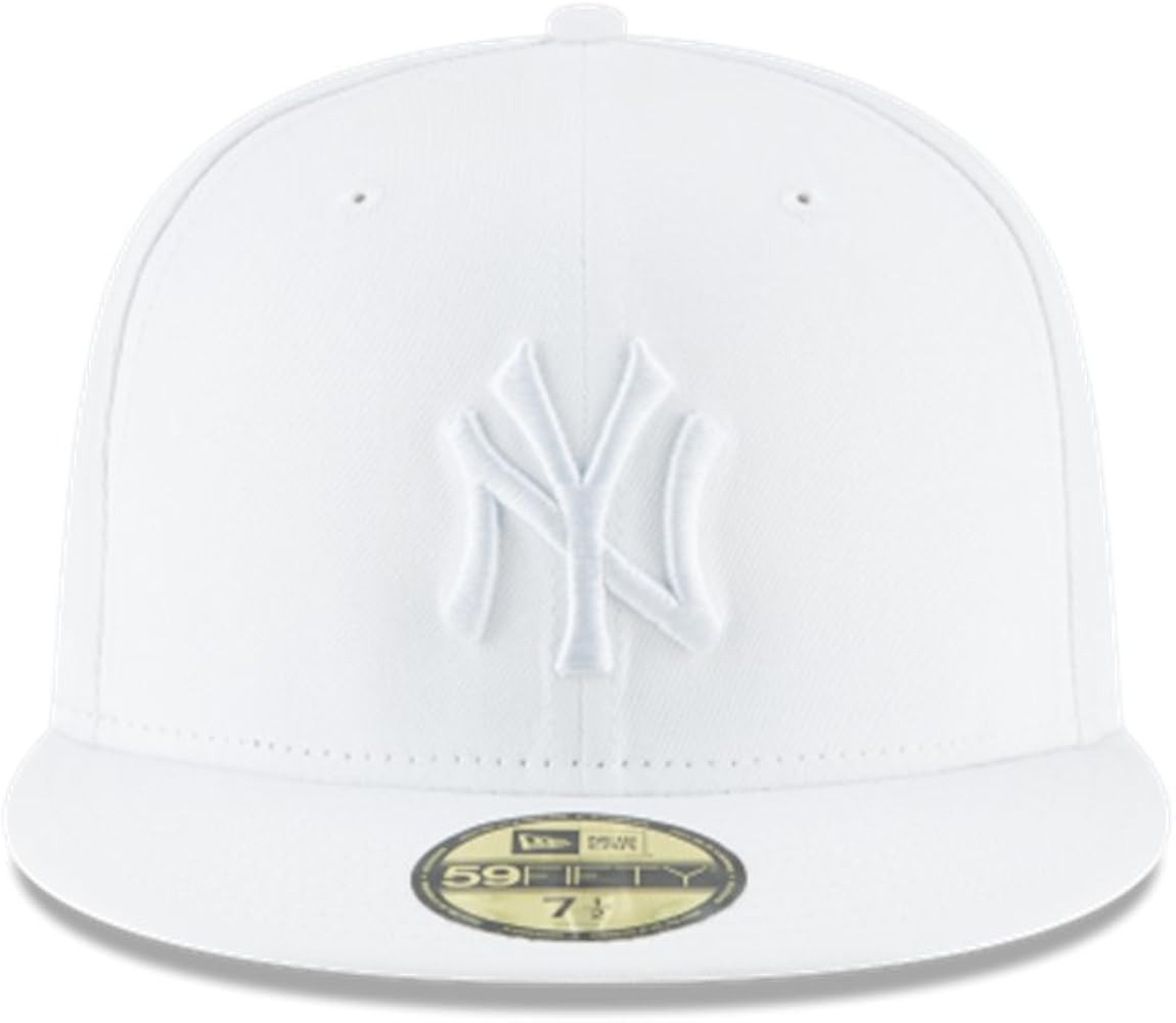 New Era Mens MLB Yankees Basic 5950 Fitted Cap, White/White | Amazon (US)