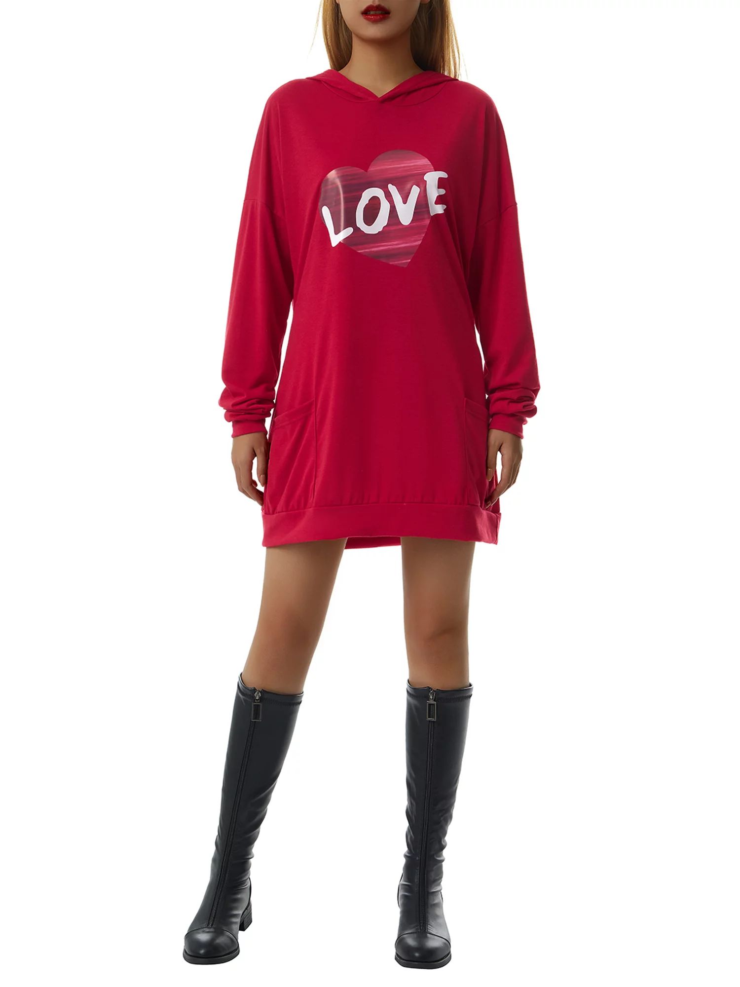 Sunisery Women's Valentine's Day Hoodie Sweater Dress Love Heart Letter Printed Hooded Mini Dress... | Walmart (US)