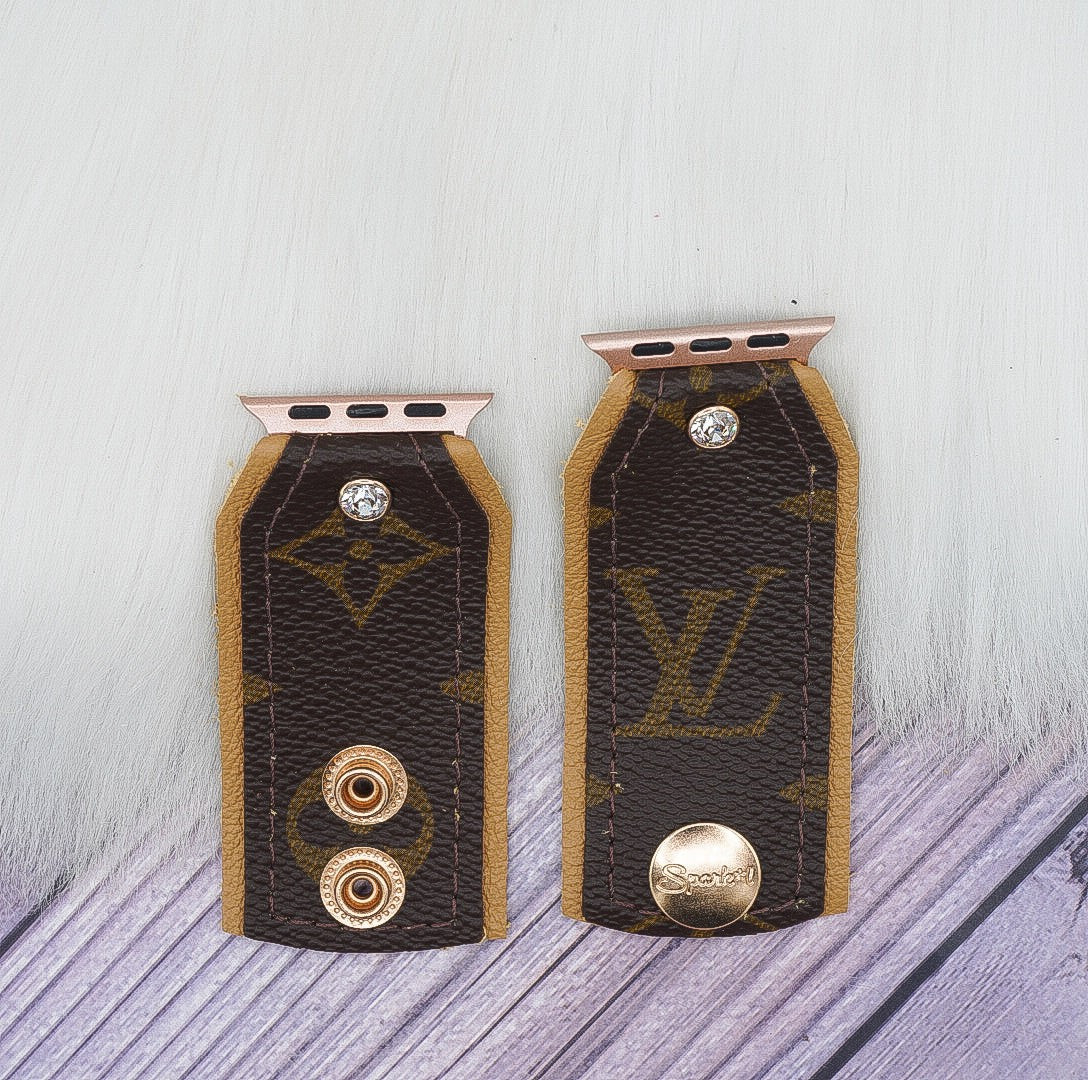 Ready to Ship - (XXS/XS) Bow Band in Upcycled Lv Monogram With Logo Lined In Tan (Apple Watch 38/... | Sparkl