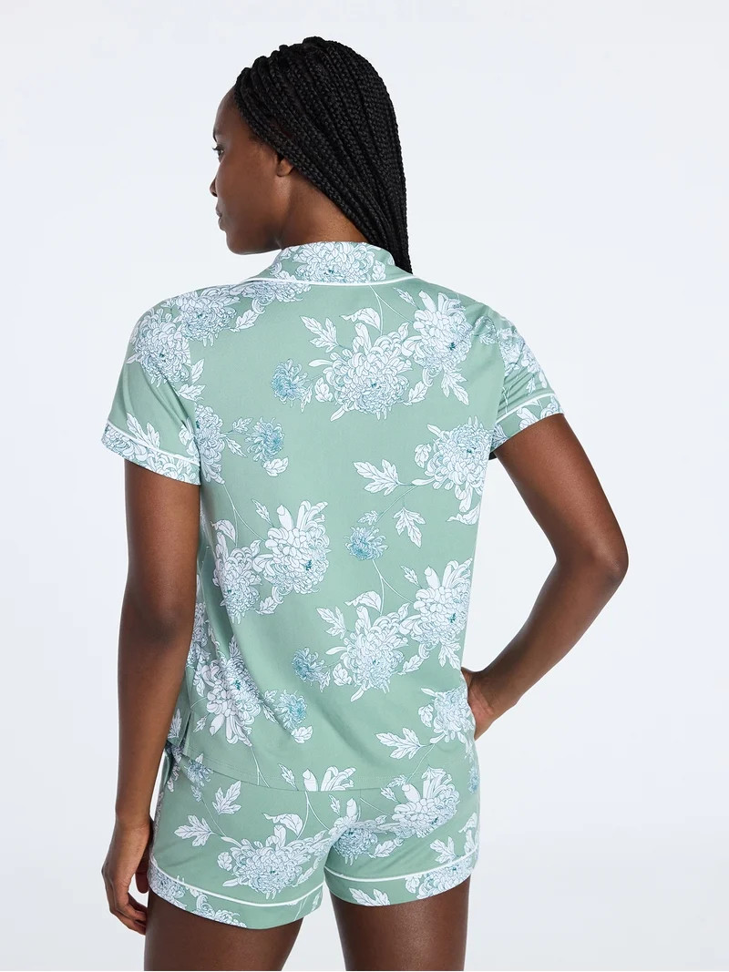 Joyspun Women's Dreamy Soft Collection Notch Collar Top and Shorts Pajama Set, 2-Piece, Sizes XS-... | Walmart (US)