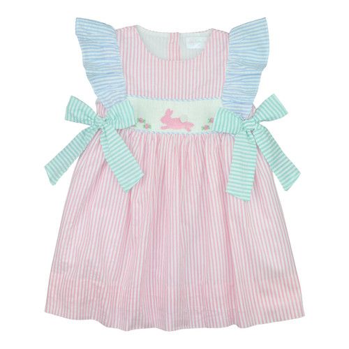 Pastel Seersucker Smocked Bunny Bow Dress | Cecil and Lou