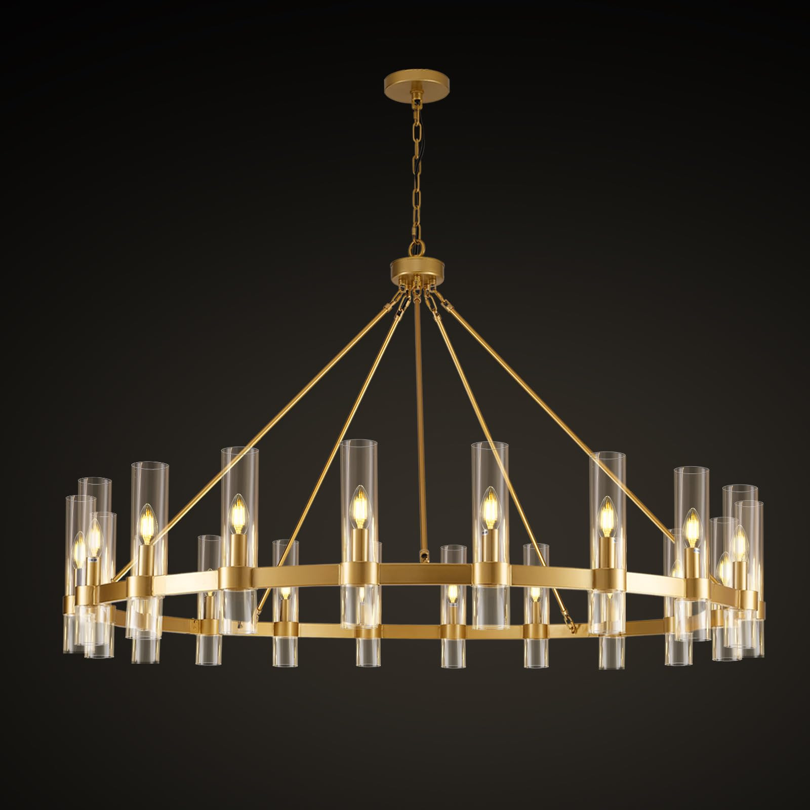 Gold Wagon Wheel Chandelier, 60 Inch Glass Chandeliers, 20 Light Chandelier for High Ceiling, Mod... | Amazon (US)