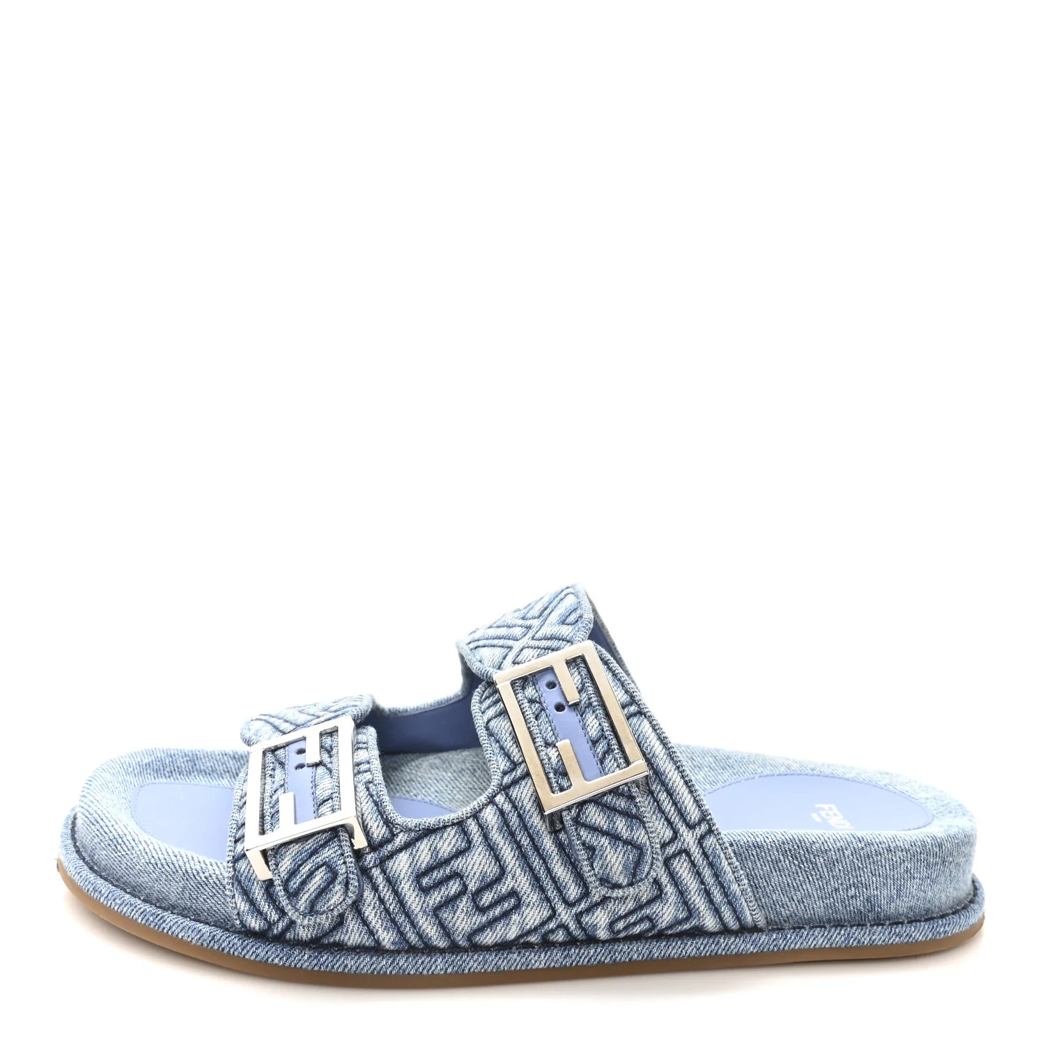 Denim FF Quilted Fendi Feel Buckled Slide Sandals 40 Blue | FASHIONPHILE (US)