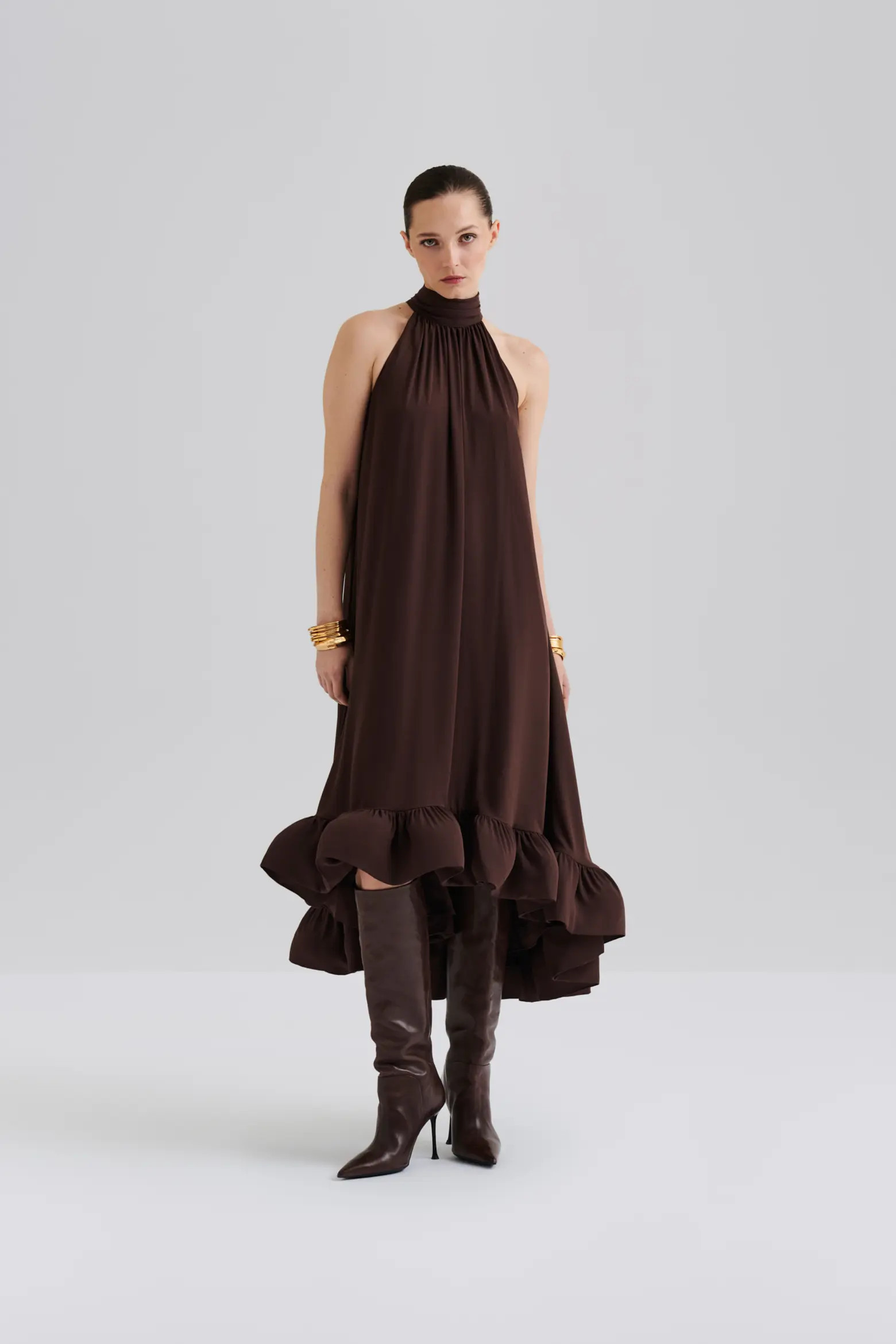 Sabrina Halterneck Ruffled Midi Dress (Women) | Nordstrom | Nordstrom