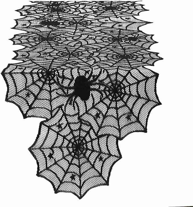 Vlovelife Halloween Decoration Table Runner, 18 by 72 Inch Spider Web Table Runner, Black Lace Ta... | Amazon (US)