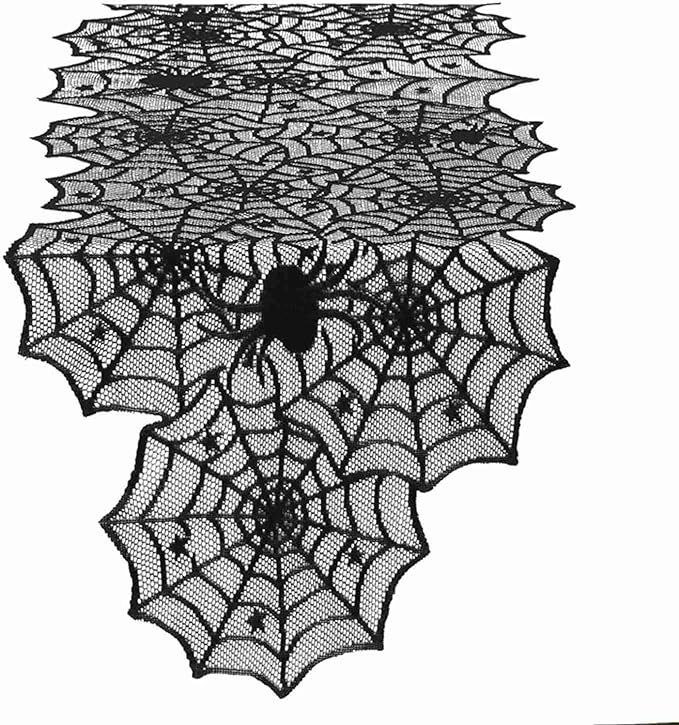 Vlovelife Halloween Decoration Table Runner, 18 by 72 Inch Spider Web Table Runner, Black Lace Ta... | Amazon (US)