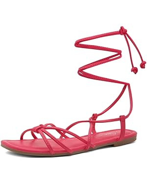Shoe Land Womens Flashh Flat Strappy Lace Up Sandal Open Toe Comfortable Dressy Gladiator Sandals... | Amazon (US)
