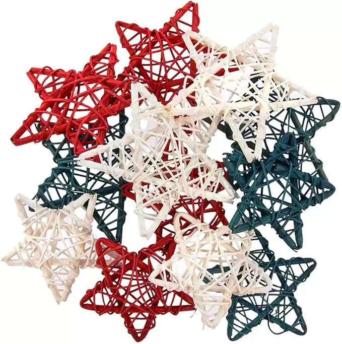 Patriotic Rattan Star Decor (Set of 12) – Fourth of July Decor Table Centerpieces – Red, Whit... | Amazon (US)