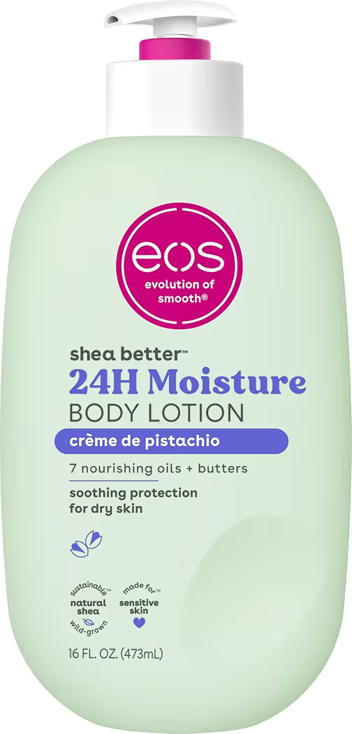 eos Shea Better Body Lotion- Crème de Pistachio, 24-Hour Moisture Skin Care, Lightweight & Non-Greasy, Made with Natural Shea, Vegan, 16 fl oz | Amazon (US)