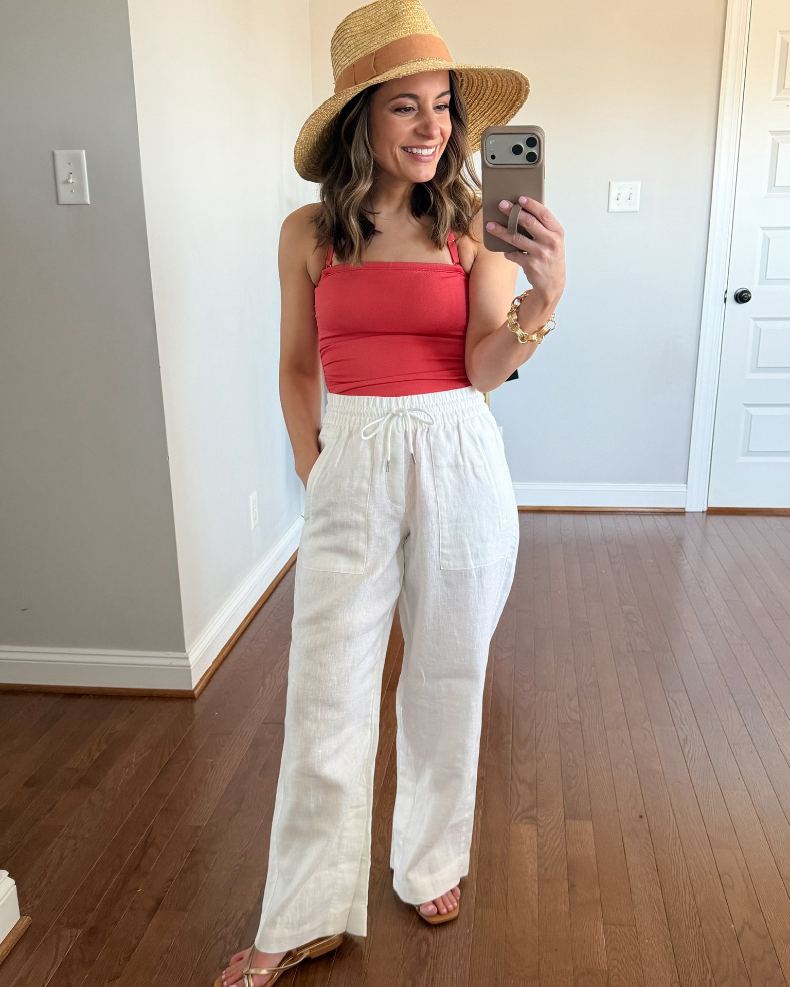 Four pairs of petite-friendly pull-on drawstring pants perfect for Spring Break!

Outfit 1:
Swimsuit (Target): xs full coverage bottom with a strapless or strap option 
Linen Pants (Athleta): petite xs 
Hat (Brixton): small 
Sandals (DV): tts  

Outfit 2:
LOFT Sawyer Pants: petite xxs - 9” rise, 27” inseam. TTS 
White tank top (Quince): xs
Shoes: tts

Outfit 3:
Pants (Aritzia): xxs short - 28” inseam (inseam may increase as sizes increase) 
Gray t-shirt (Madewell): xxs 
White t-shirt (Quince): xs 
Button down (LOFT): petite xxs 
Sandals (DV): tts 

Outfit 4:
Quince Cotton Jersey Boatneck Top: xs 
Pants (Quince): xs in 28” inseam 
Sandals (Tkees): tts in hazelton 

My measurements for reference: I’m 4’10” and 105lbs. My bust, waist, and hip measurement is 32”, 24”, and 36”.

#LTKPetite #LTKSaleAlert #LTKSwim