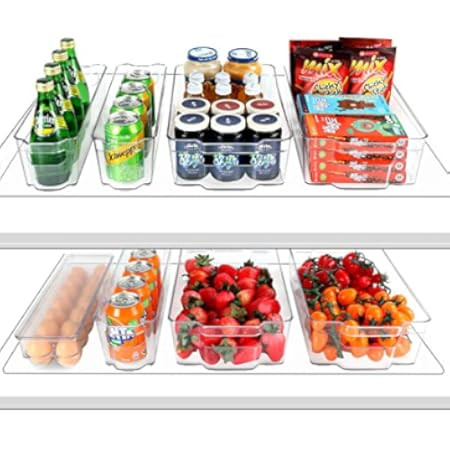 HOOJO Fridge Organizer Bins, Set of 8 Plastic Refrigerator Pantry Organizers for Freezer and Pantry, | Amazon (US)