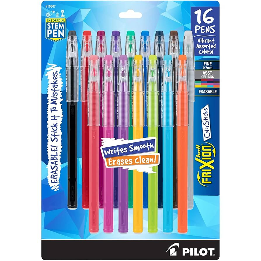 Pilot, FriXion ColorSticks Erasable Gel Ink Pens, Fine Point 0.7 mm, Pack of 16, Assorted Colors | Amazon (US)