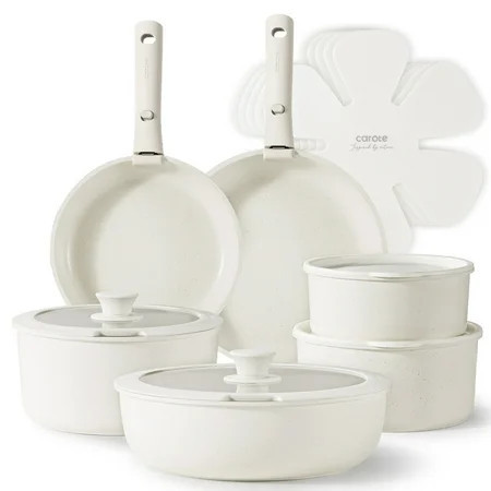Carote Nonstick Cookware Sets, 17 Pcs Non Stick Pots and Pans Set with Removable Handle, Dishwasher & Oven Safe, Induction Compatible, White | Walmart (US)