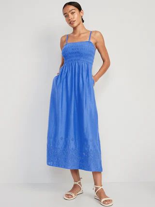 Fit &#x26; Flare Eyelet-Embroidered Smocked Maxi Cami Dress for Women | Old Navy (US)