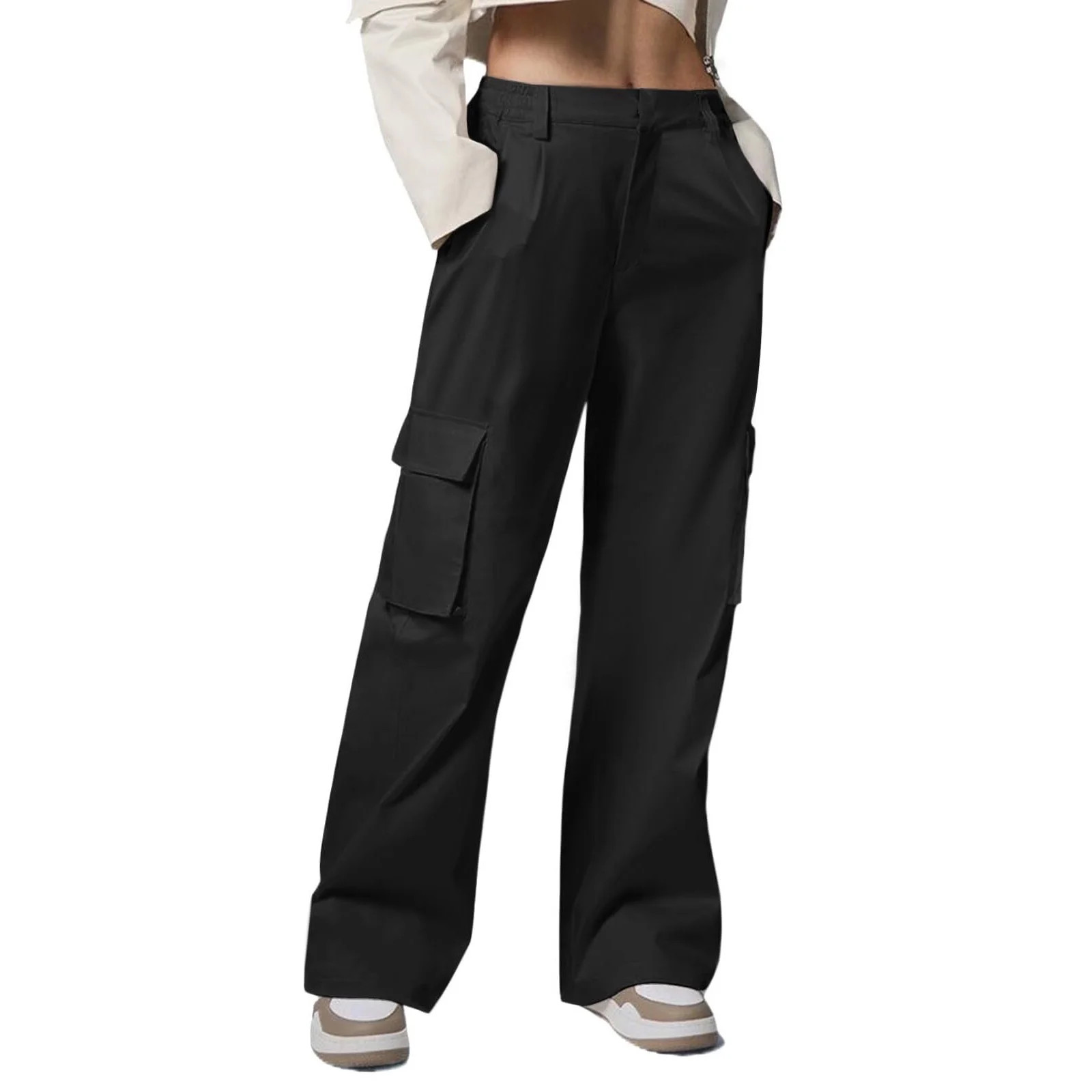 Roncen Women's Solid Cargo Pants - Straight Leg Casual Trousers with Functional Pockets & Relaxed... | Walmart (US)
