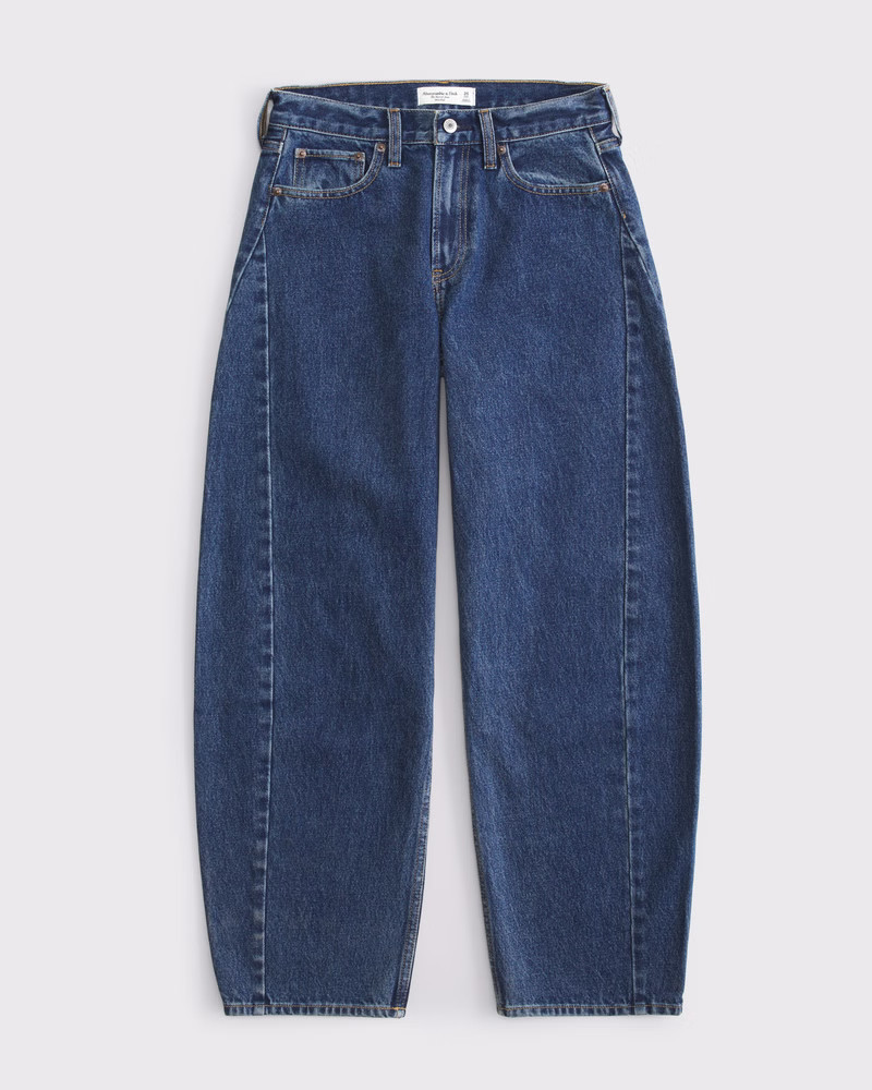 Abercrombie & Fitch Women's Curve Love Mid Rise Barrel Jean in Dark - Size 31 SHORT | Abercrombie & Fitch (US)