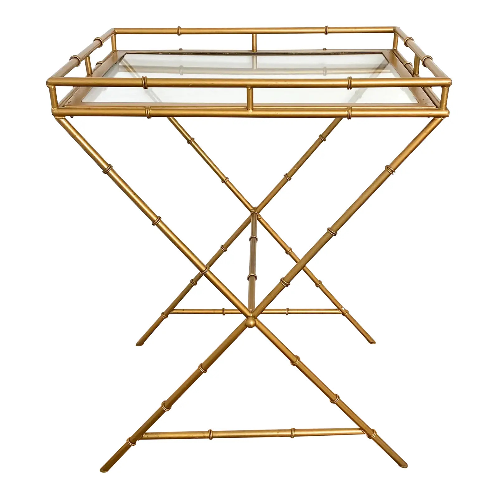 Mid Century Hollywood Regency Gold Gilt Faux Bamboo Bar/ Side Table | Chairish