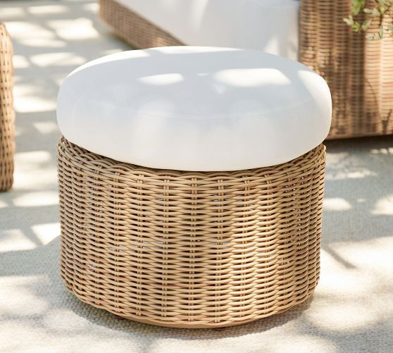 Huntington Wicker Petite Swivel Outdoor Ottoman (21") | Pottery Barn (US)