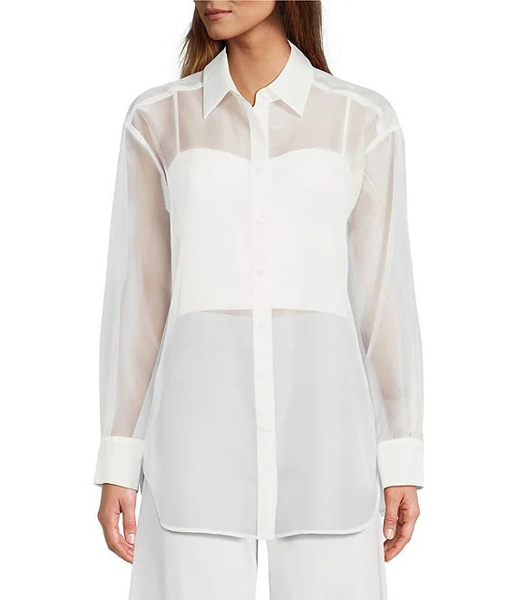 Antonio Melani Priscilla Organza Sheer Long Sleeve Button Front Blouse | Dillard's | Dillard's