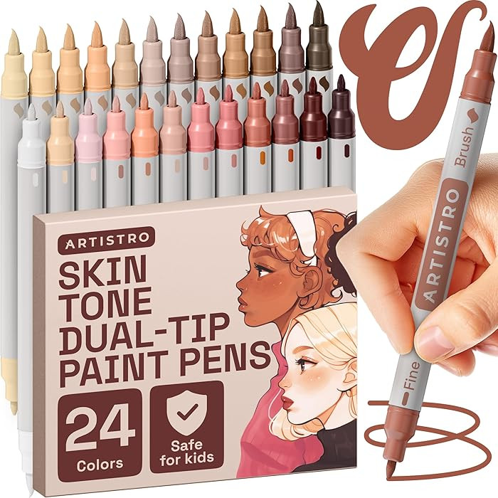 ARTISTRO 24 Skin Tone Acrylic Paint Markers - Paint Pens for Drawing, Brush + Fine Tips - For Fab... | Amazon (US)