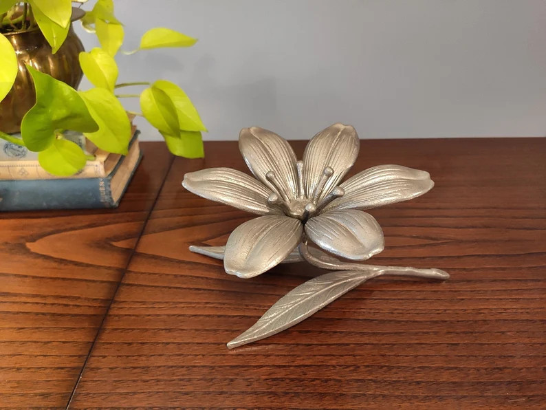 White Brass Flower Figurine With Removable Petals // Vintage Silver Flower Statue // Mid-century ... | Etsy (US)