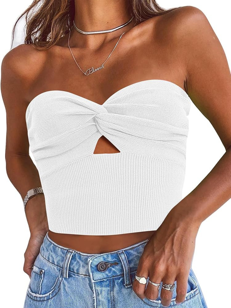 EFAN Womens Tube Tops Going Out Cut Twist Knot Front Bandeau Ribbed Knit Y2K Strapless Tank Busti... | Amazon (US)
