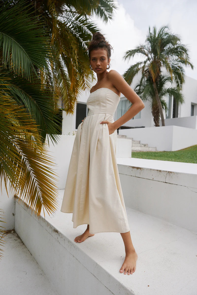 SEVEN WONDERS Bonny Midi Dress Sand | Fortunate One