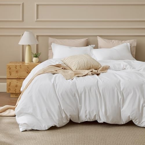 Bedsure 100% Washed Cotton Duvet Cover Oversized King - Natural White Minimalist Cotton Duvet Cover Linen Like - GentleSoft™ Plain Simple Bedding (Natural White, Oversized King, 120"x98") | Amazon (US)
