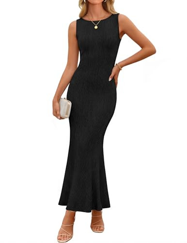 ZESICA Women's Summer Sleeveless Bodycon Sweater Maxi Dress, Black, M | Amazon (US)