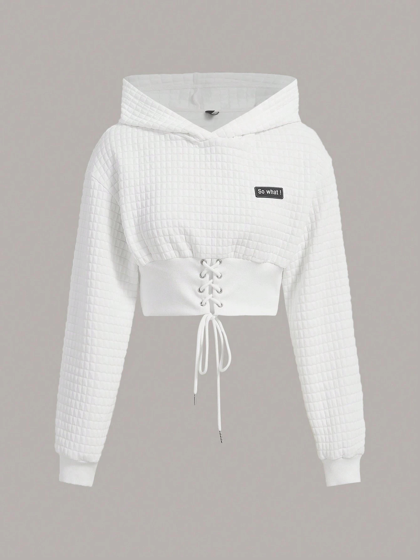 SHEIN Coolane Plus Letter Patched Lace Up Front Drop Shoulder Hoodie | SHEIN