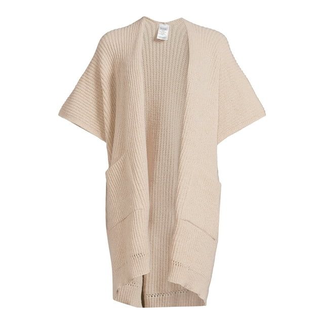 Time and Tru Women's Ribbed Sweater Cape with Pockets, One Size, Tan | Walmart (US)