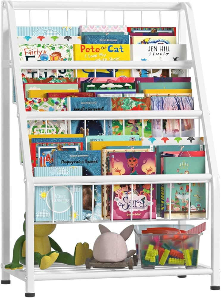 JAQ Bookshelf for Toddlers, 4-Tier Metal Kids Bookshelves Rack with Toy Storage Organizer in Bedr... | Amazon (US)