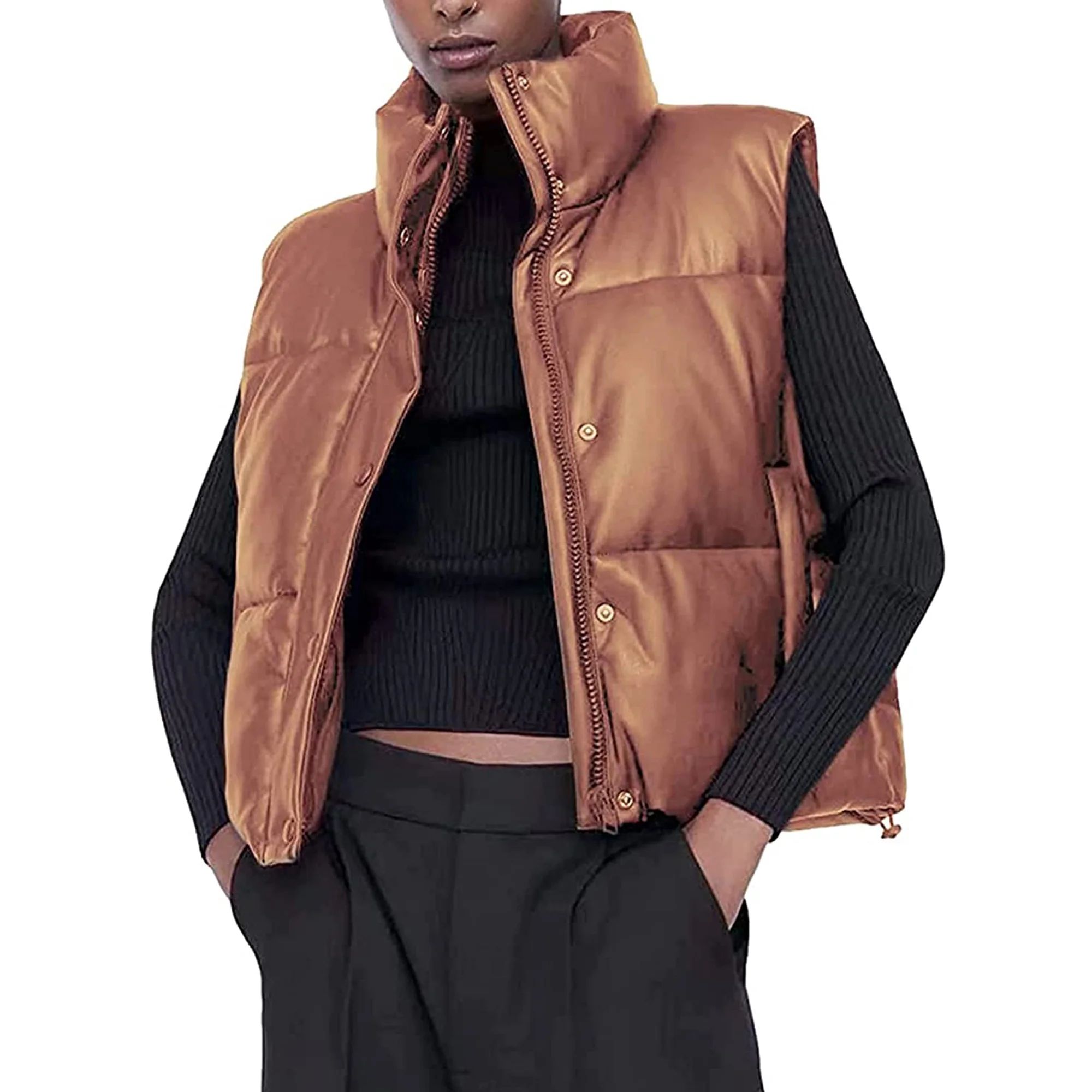 AMILIEe Women Winter Puffer Waistcoat Stand Collar Cropped Vest Lightweight Warm Outerwear | Walmart (US)