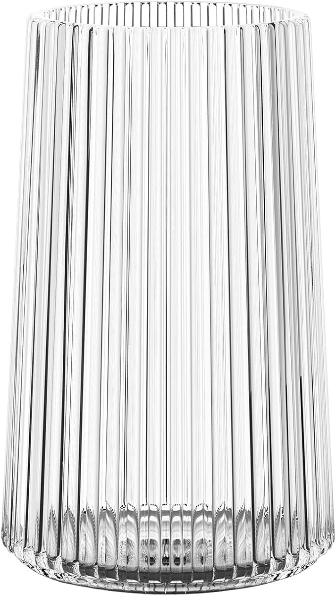 Clear Glass Vase for Flower, Glass Flower Vase, Flower Vase for Bouquet, Modern Glass Vase, Ribbe... | Amazon (US)
