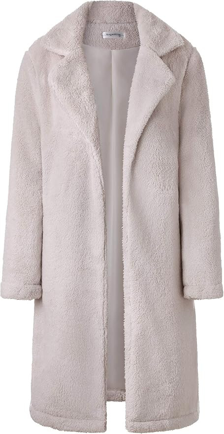 Angashion Women's Fuzzy Fleece Lapel Open Front Long Cardigan Coat Faux Fur Warm Winter Outwear J... | Amazon (US)
