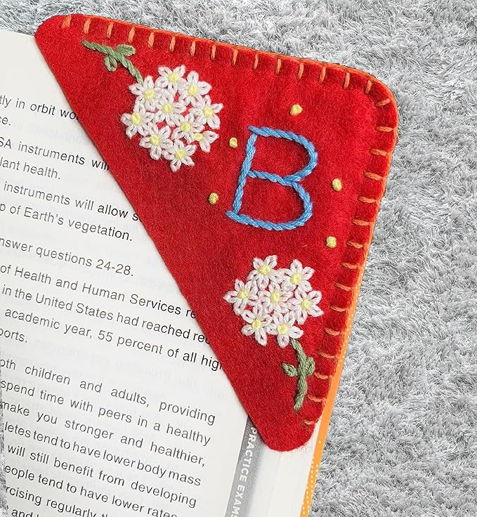 Personalized Hand Embroidered Corner Bookmark, Cute Flower Book Mark, Hand Stitch Gift for Women ... | Amazon (US)