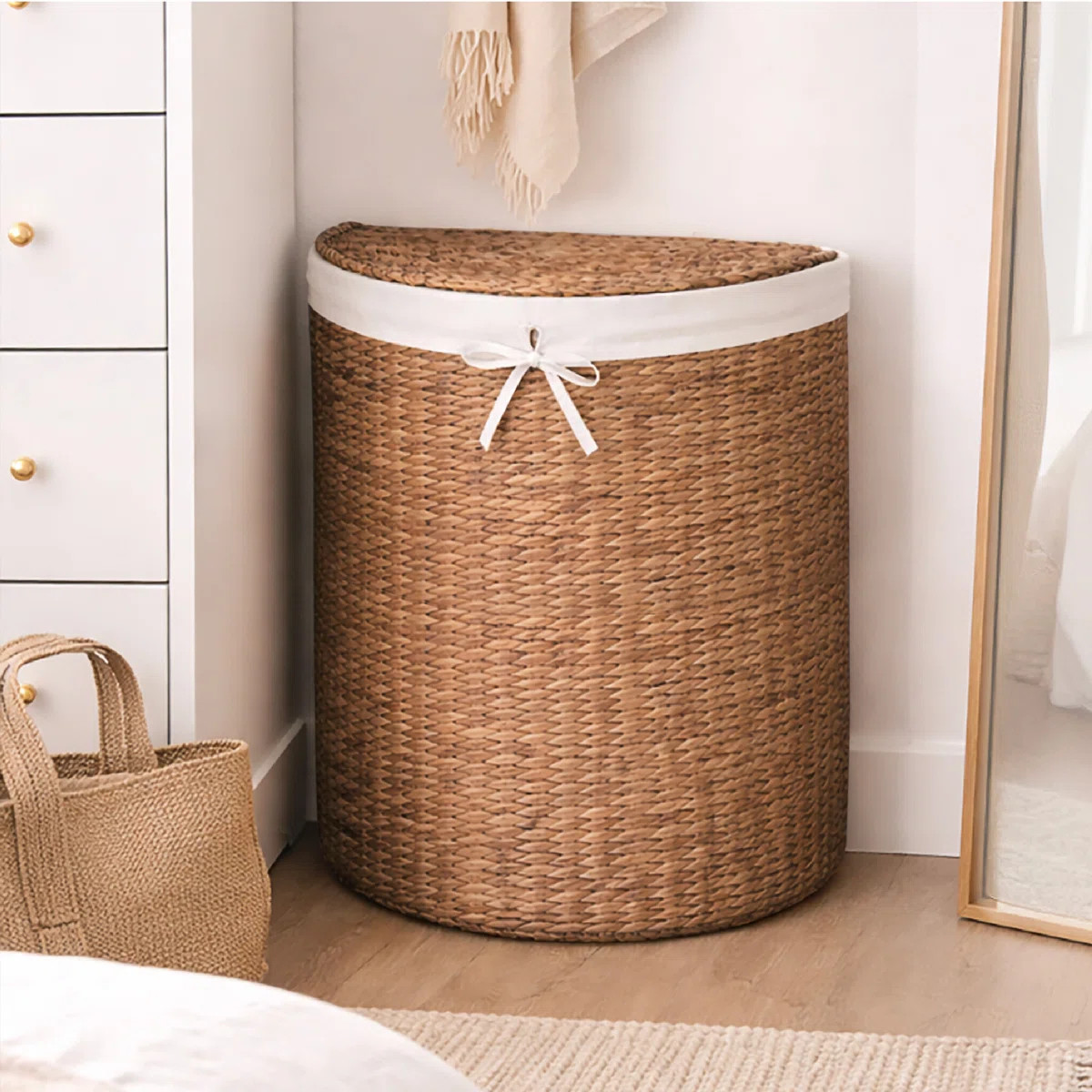 Half Moon Laundry Hamper W/ Lid, Half Round Laundry Basket, W/ Removable Liner & Handles - Chestn... | Wayfair North America