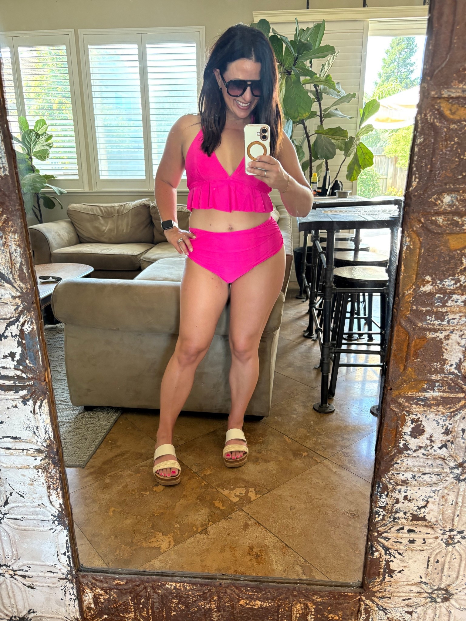 Another pool day! This is one of my favorite bikinis that checks all the boxes - high waisted, tummy and bum coverage, halter top with adjustable straps and I still feel cute! 🥰 👙 I’m a 34D and wearing a medium. 

#LTKOver40 #LTKSwim #LTKSummerEdit