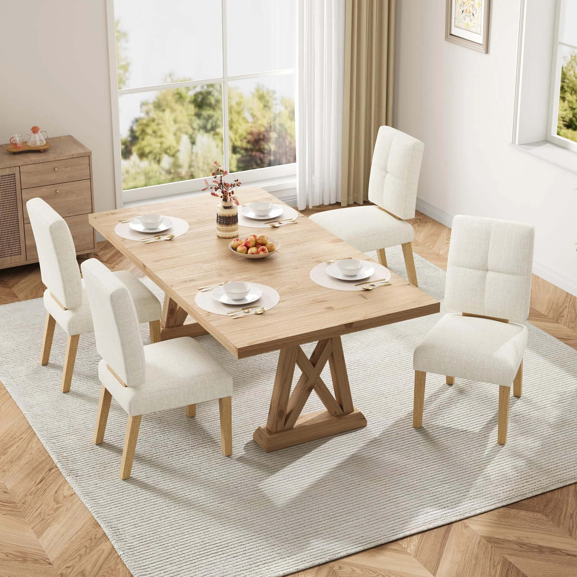 18.5'' Seat Height Linen Upholstered Solid Wood Dining Chair (Set of 4) | Wayfair North America